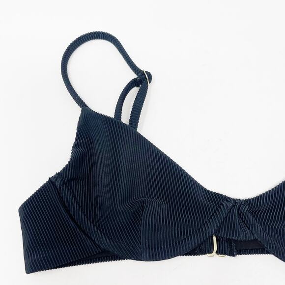 Beach Riot XSmall Black Camilla Bikini Top Ribbed Balconette Underwire Unpadded - Picture 4 of 10